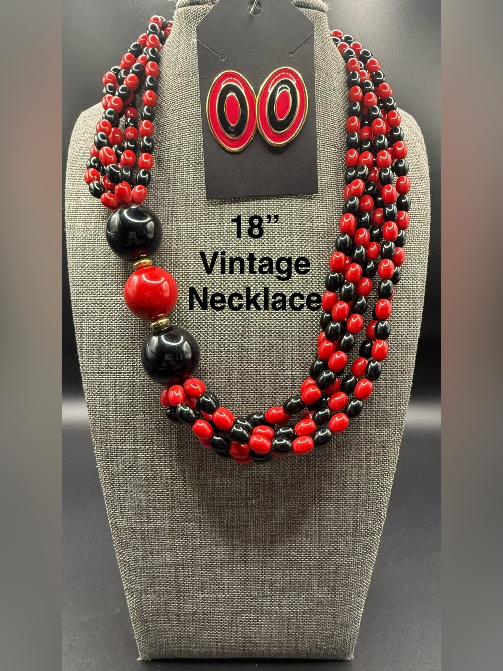 Vintage Red and Black Beaded Multi-Strand Necklace